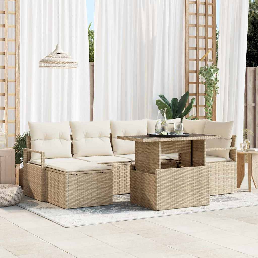 Garten-Sofa-Set mit Kissen 7 pcs Schwarz und Creme