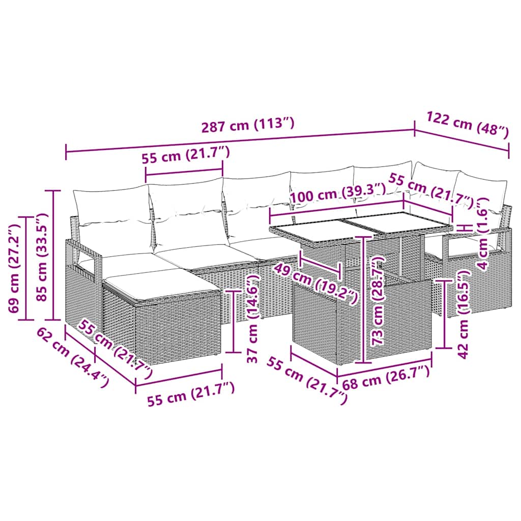 Garten-Sofa-Set mit Kissen 8 pcs Schwarz und Creme