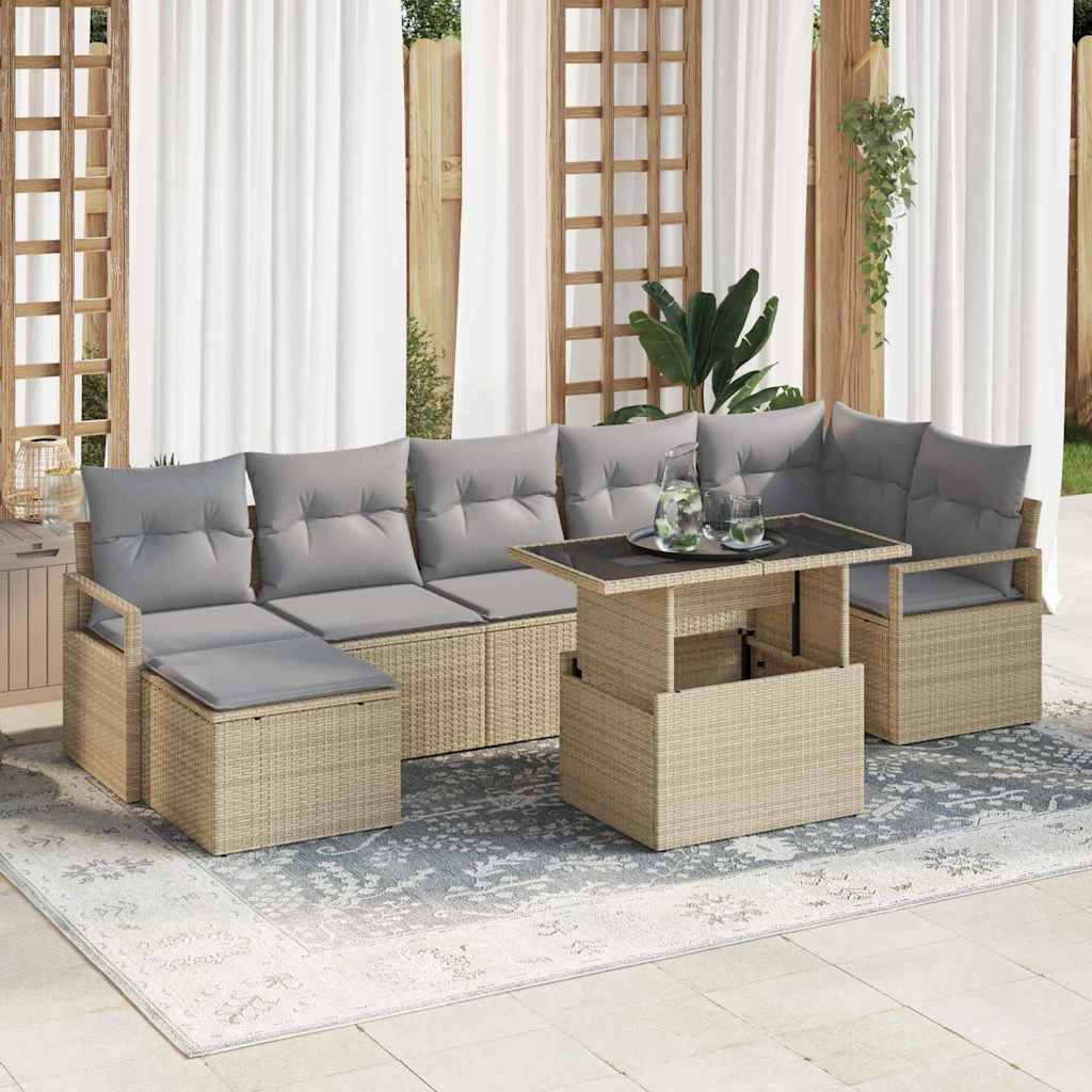 Garten-Sofa-Set mit Kissen 8 pcs Schwarz und Creme