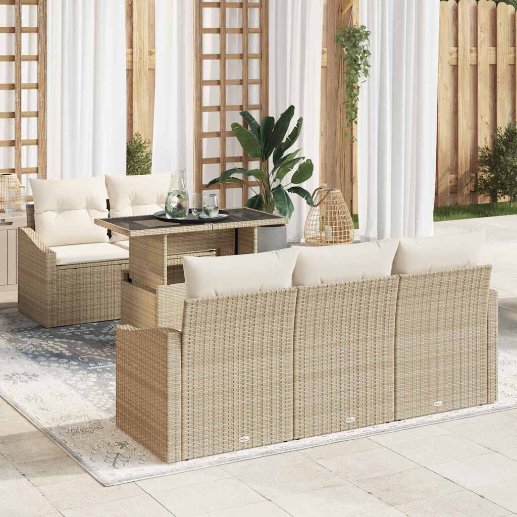 Garten-Sofa-Set mit Kissen 6 pcs Schwarz und Creme Poly-Rattan