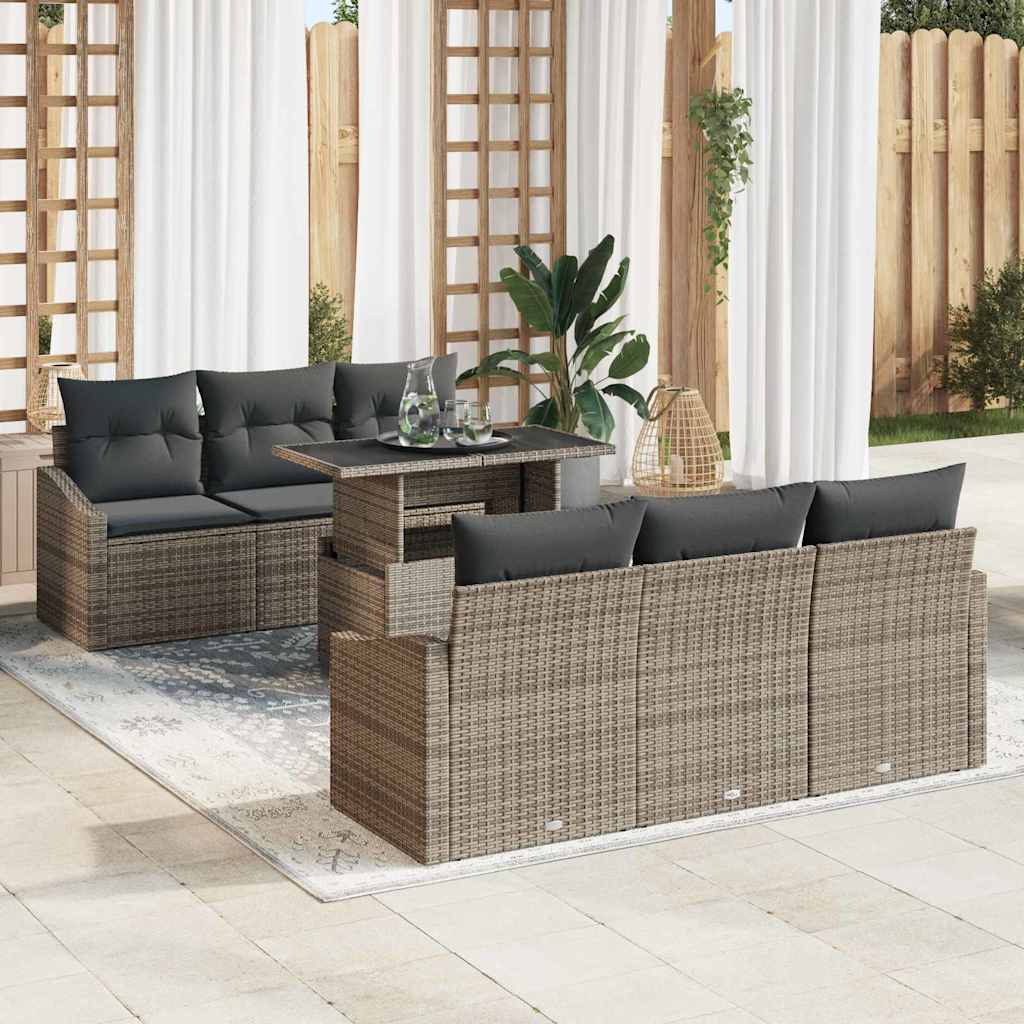 Garten-Sofa-Set 7 pcs Schwarz und Creme 100 x 55 x 73 cm