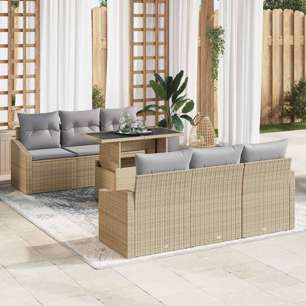 Garten-Sofa-Set 7 pcs Schwarz und Creme 100 x 55 x 73 cm