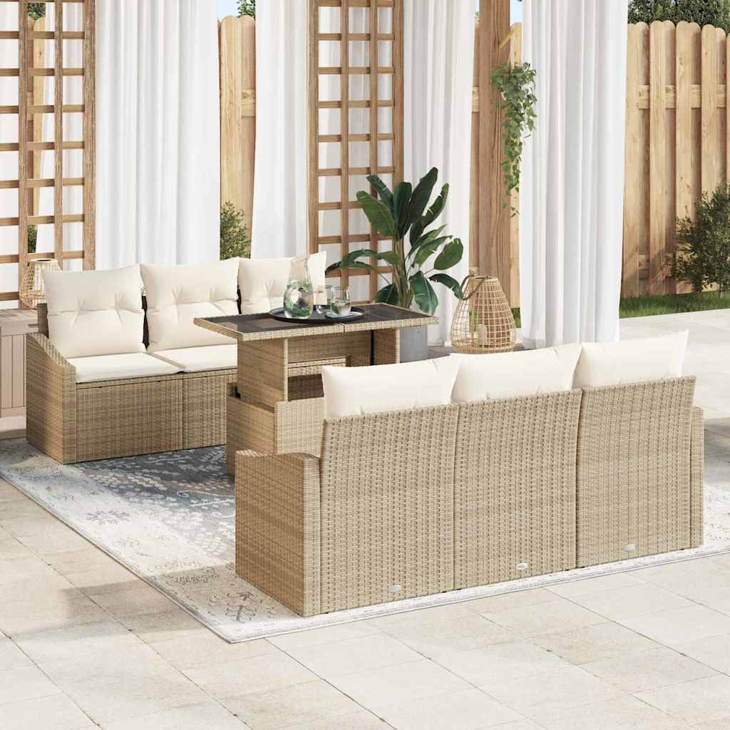 Garten-Sofa-Set 7 pcs Schwarz und Creme 100 x 55 x 73 cm