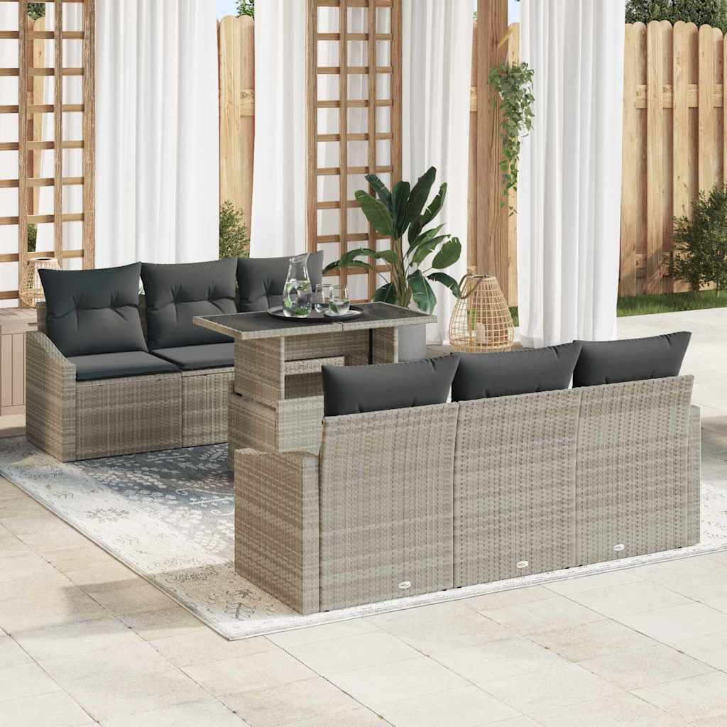 Garten-Sofa-Set 7 pcs Schwarz und Creme 100 x 55 x 73 cm