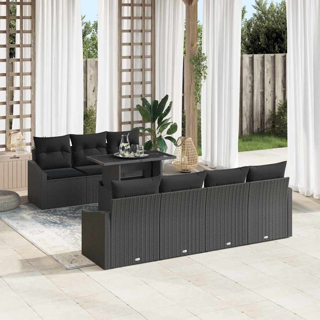 Gartensofa-set mit Kissen 8 pcs Schwarz und Creme Poly-Rattan