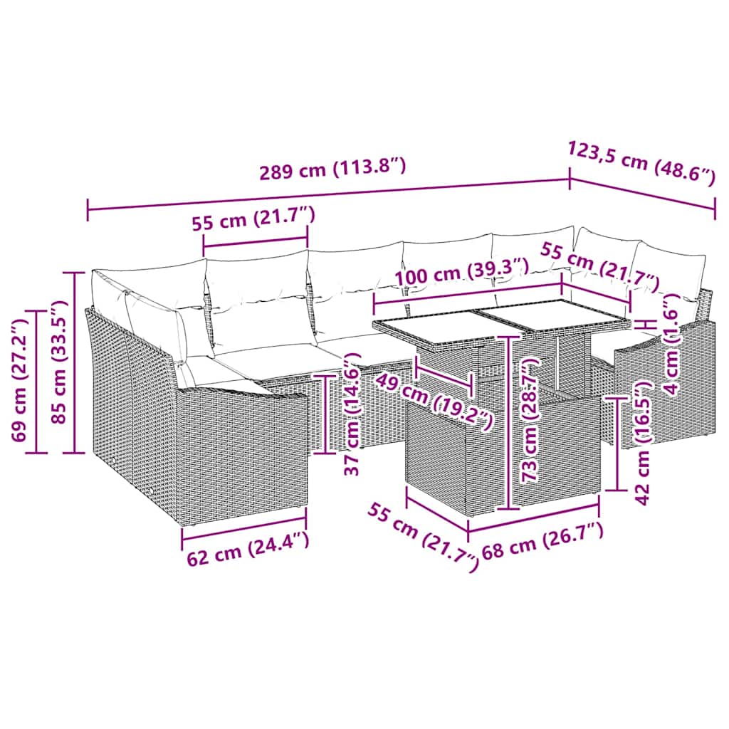 Gartensofa-set mit Kissen 8 pcs Schwarz und Creme Poly-Rattan