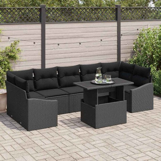 Gartensofa-set mit Kissen 8 pcs Schwarz und Creme Poly-Rattan
