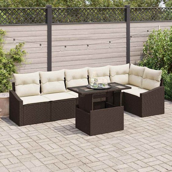 Garten-Sofa-Set mit Kissen mit Speicher 7 pcs Schwarz und Creme