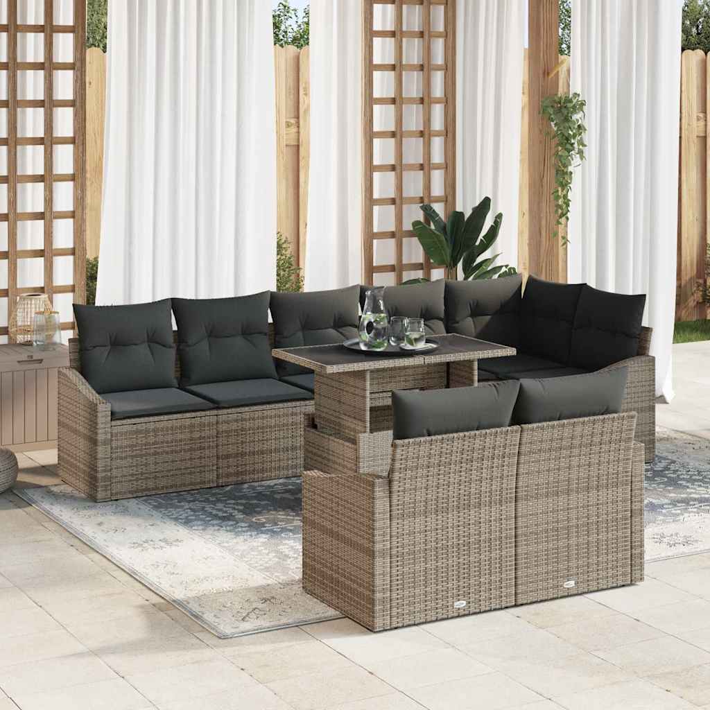 Garten-Sofa-Set mit Kissen mit Speicher 9 pcs Schwarz und Creme