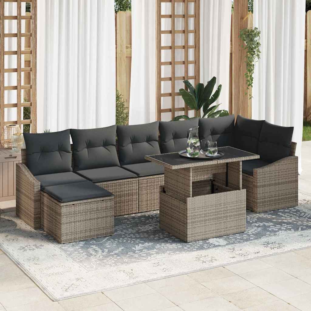 Gartensofa-set mit Kissen 8 pcs Schwarz und Creme Poly-Rattan
