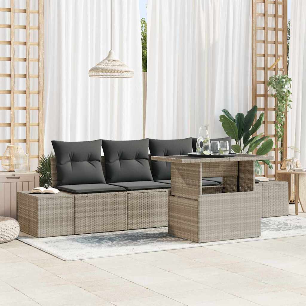 Sofa Set mit Kissen 5 pcs Schwarz und Creme Poly-Rattan