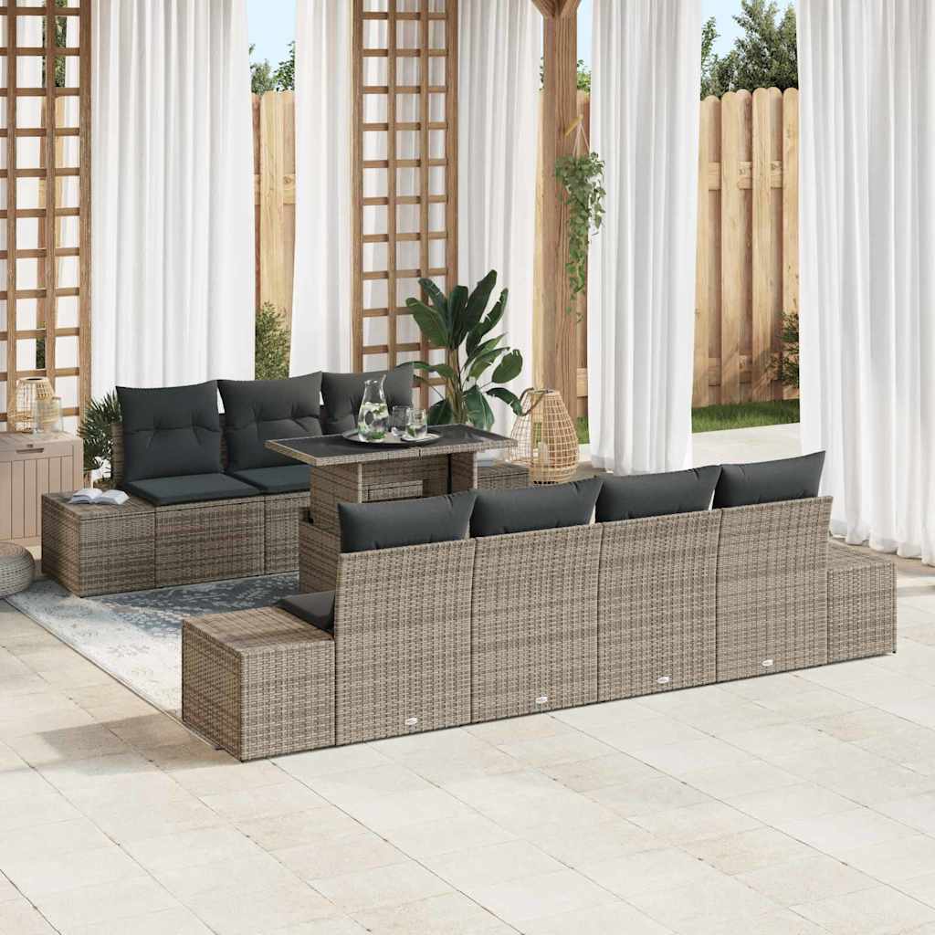 Sofa Set mit Kissen 8 pcs Schwarz und Creme Poly-Rattan
