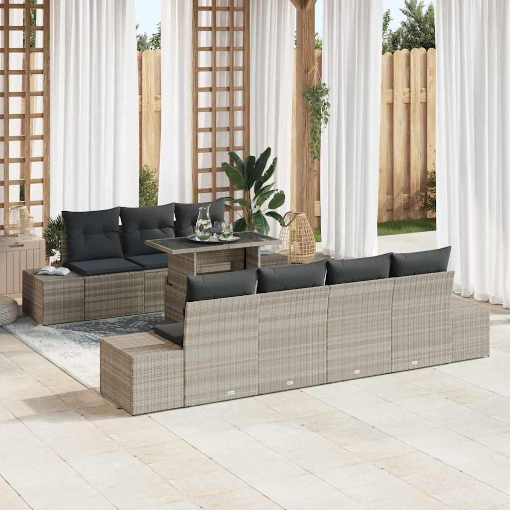 Sofa Set mit Kissen 8 pcs Schwarz und Creme Poly-Rattan