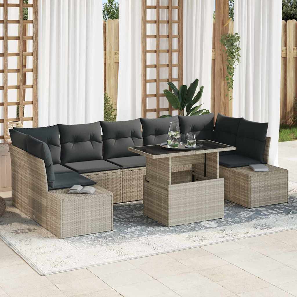 Sofa Set mit Kissen 8 pcs Schwarz und Creme Poly-Rattan