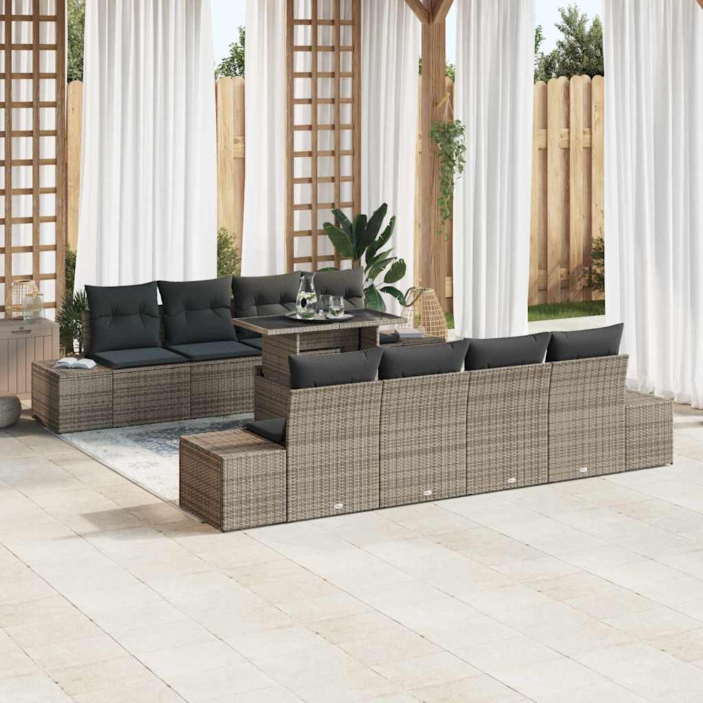 Gartensofa-set mit Kissen 9 pcs Schwarz und Creme Poly-Rattan