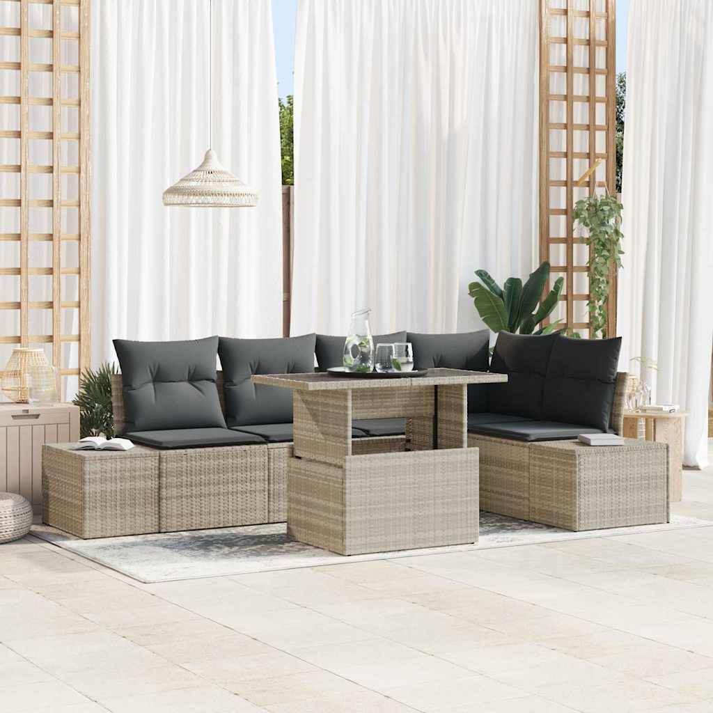 Garten-Sofa-Set mit Kissen 6 pcs Schwarz Poly Rattan