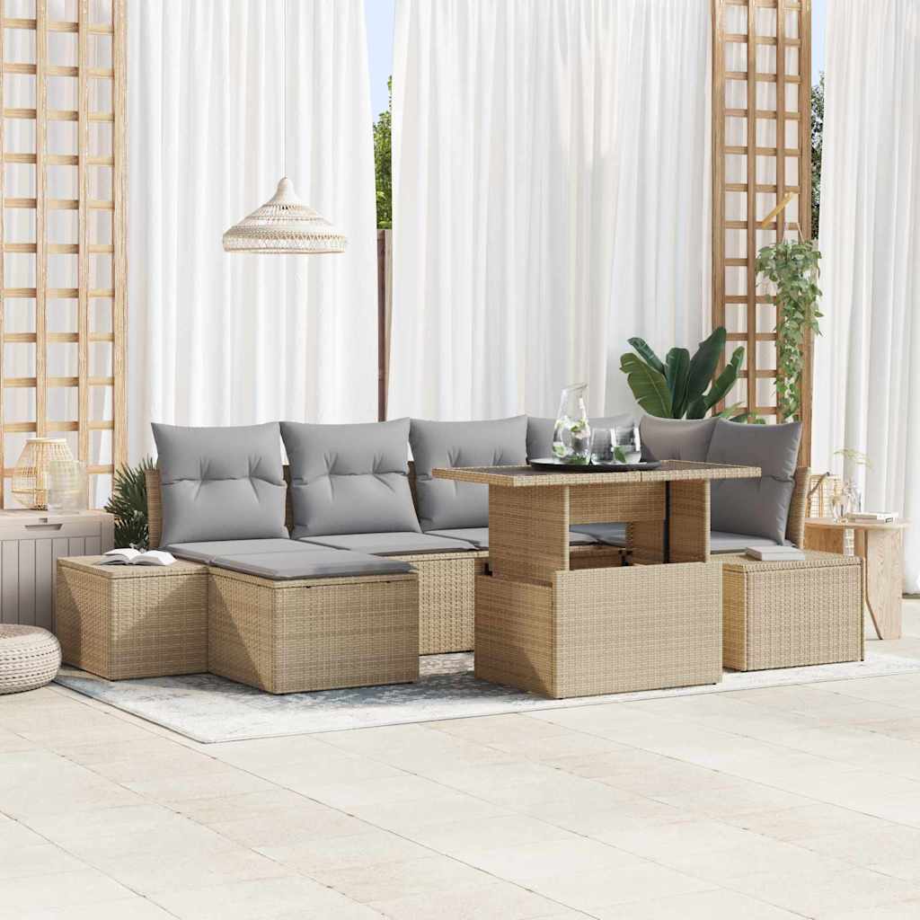 Garten-Sofa-Set mit Kissen 7 pcs Schwarz und Creme