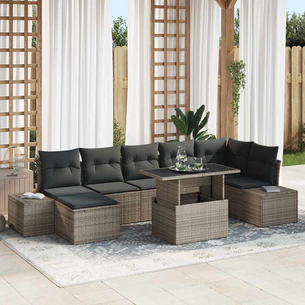 Garten-Sofa-Set mit Kissen 8 pcs Schwarz und Creme
