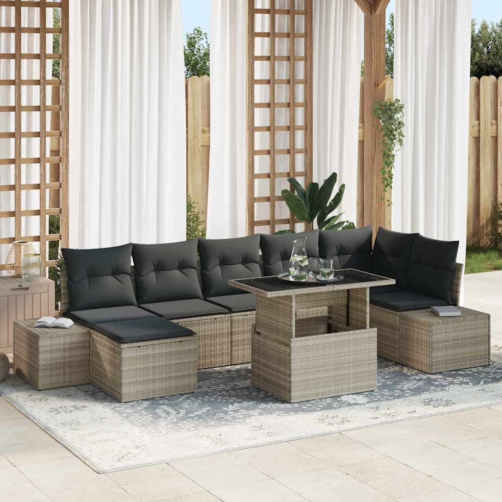 Garten-Sofa-Set mit Kissen 8 pcs Schwarz und Creme
