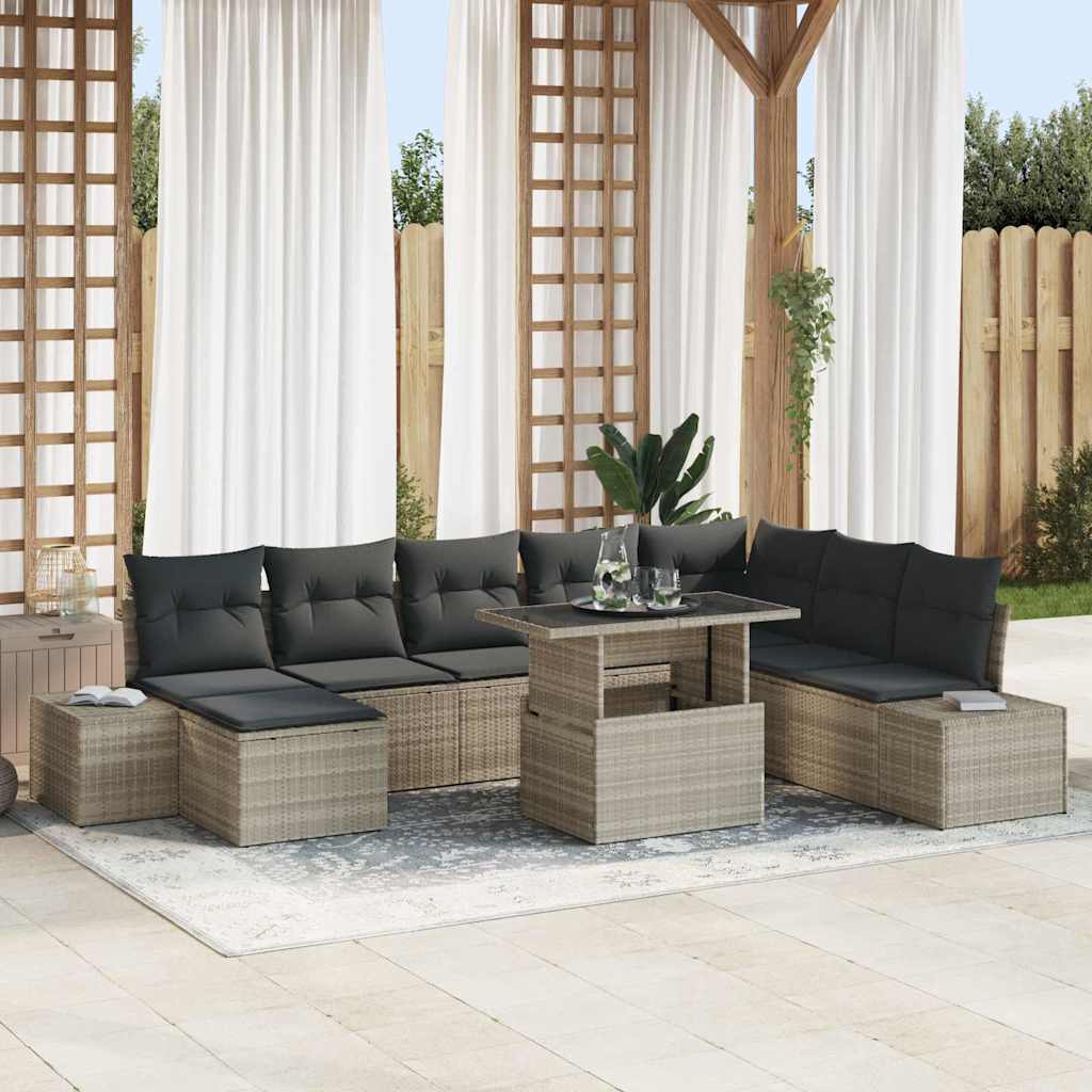 Gartensofa-set mit Kissen 9 pcs Schwarz und Creme Poly-Rattan
