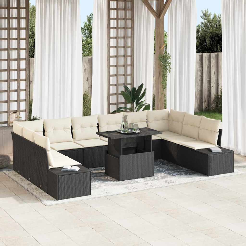 Garten-Sofa-Set mit Kissen 11 pcs Schwarz und Creme