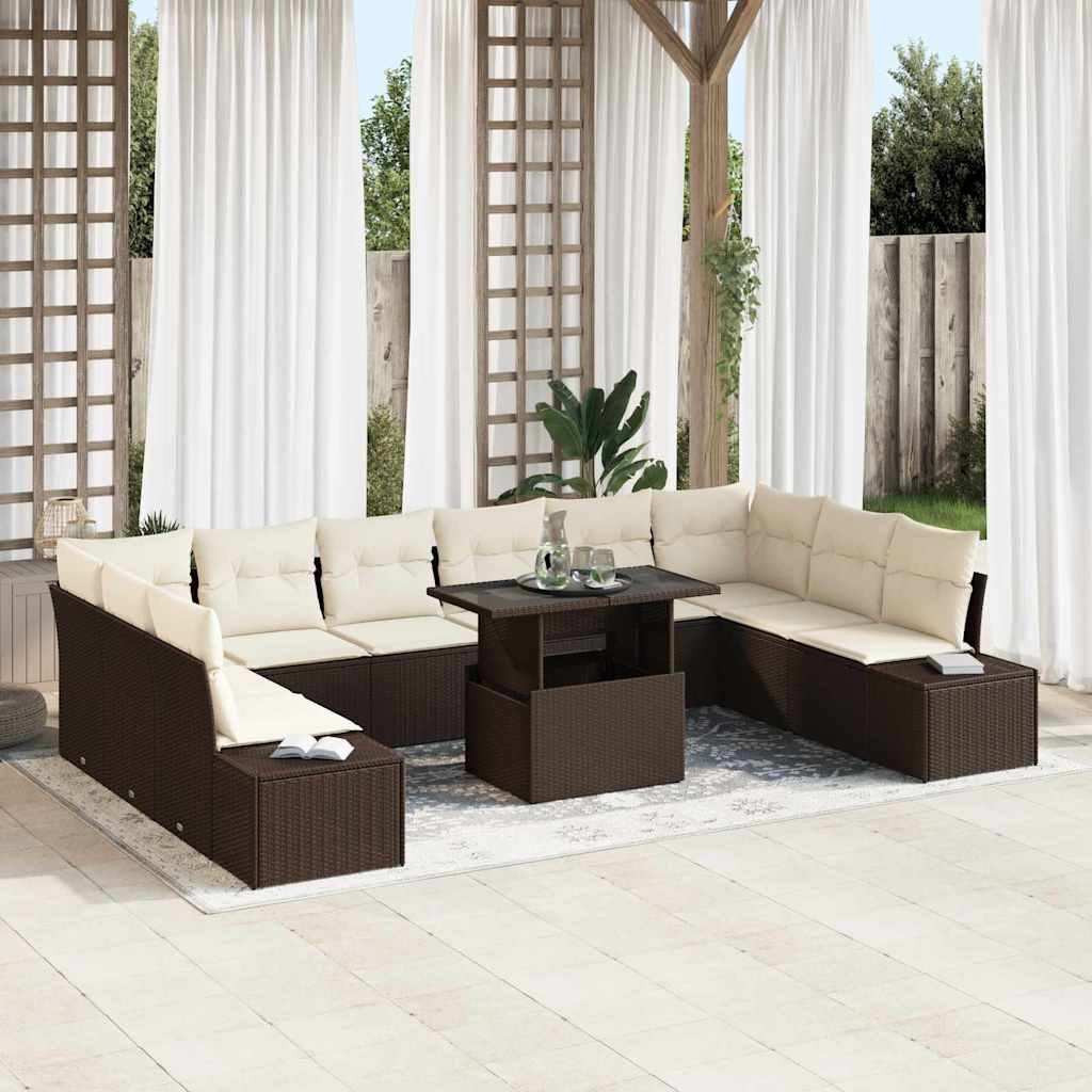 Garten-Sofa-Set mit Kissen 11 pcs Schwarz und Creme