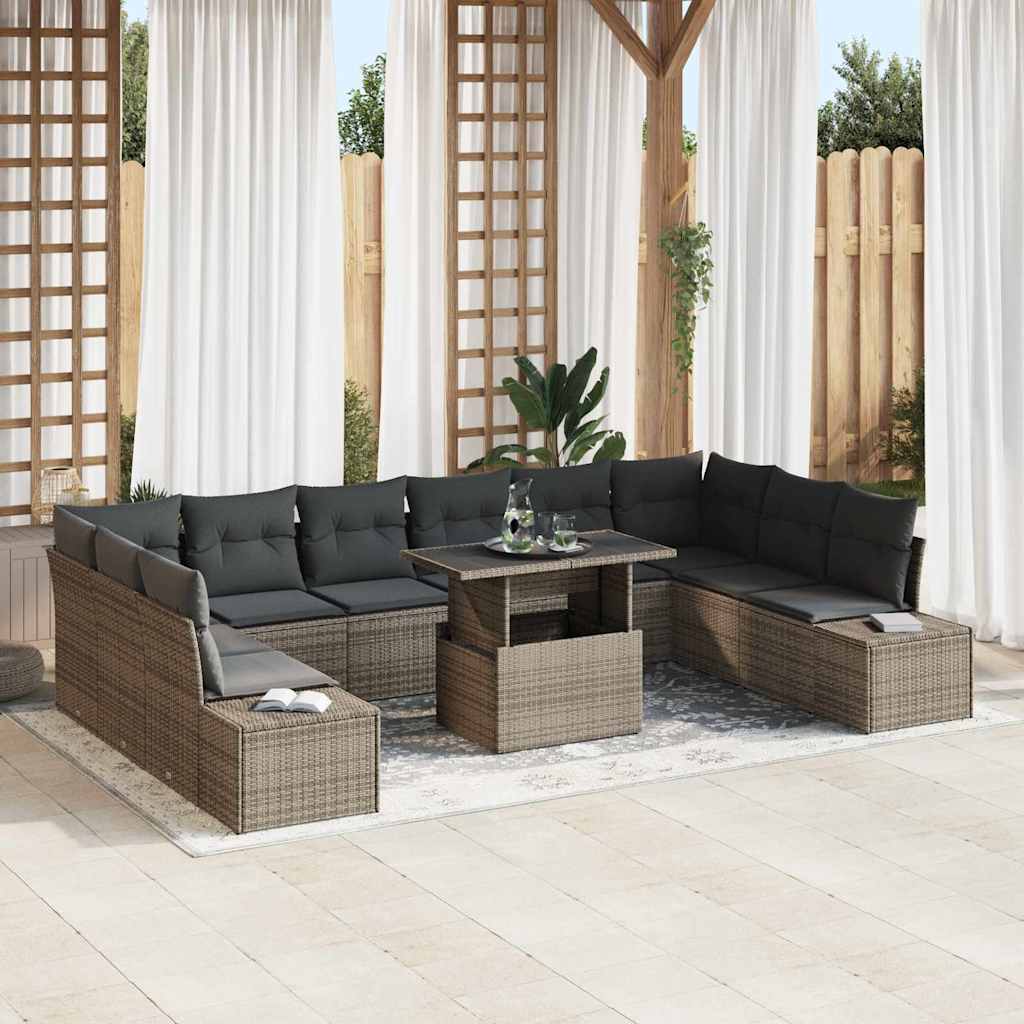 Garten-Sofa-Set mit Kissen 11 pcs Schwarz und Creme
