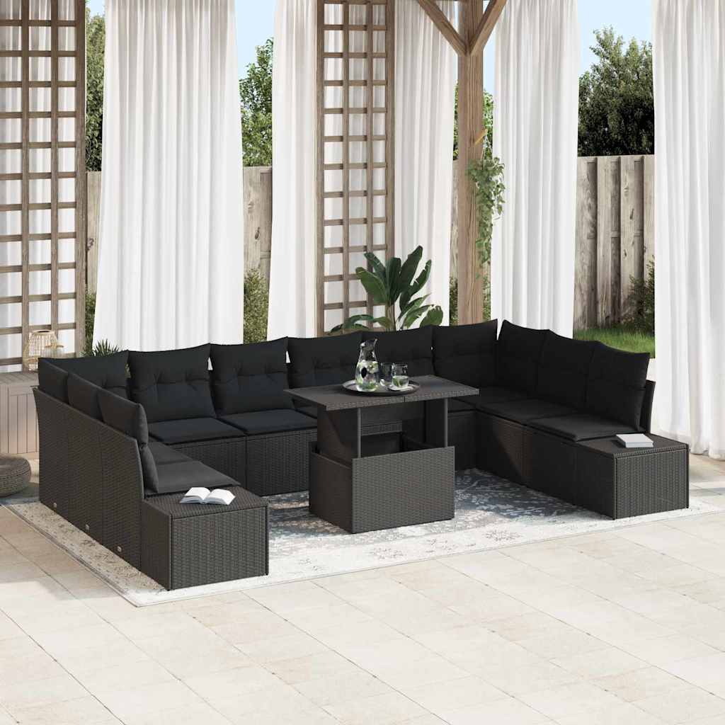 Garten-Sofa-Set mit Kissen 11 pcs Schwarz und Creme