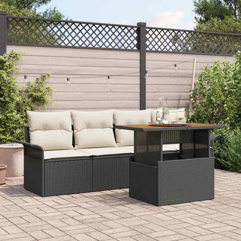 Garten-Sofa-Set mit Kissen 5 pcs Schwarz und Creme