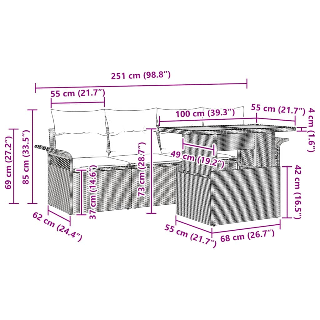 Garten-Sofa-Set mit Kissen 5 pcs Schwarz und Creme