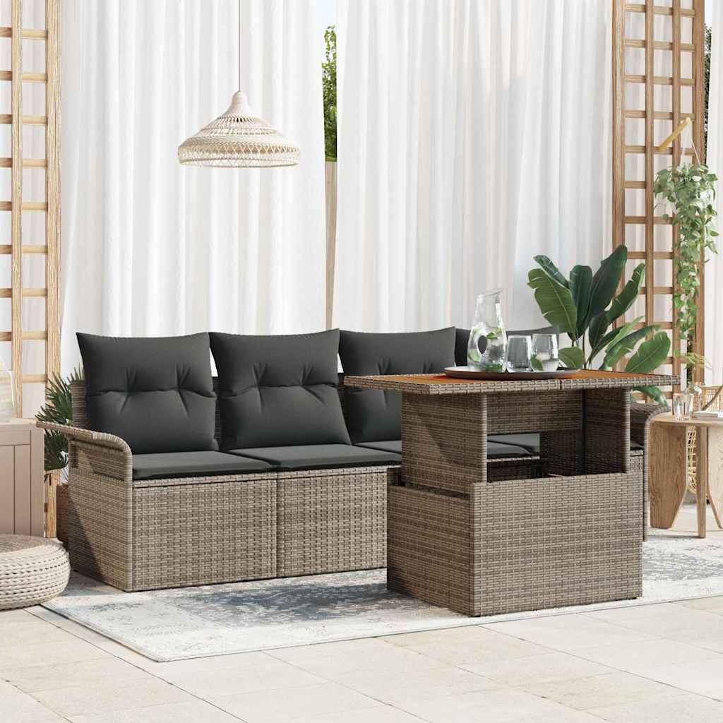 Garten-Sofa-Set mit Kissen 5 pcs Schwarz und Creme