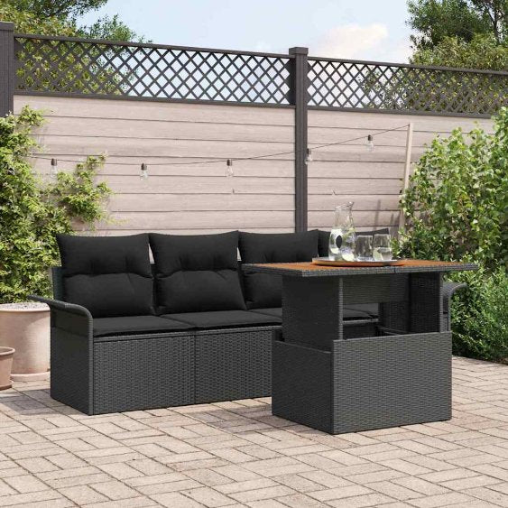 Garten-Sofa-Set mit Kissen 5 pcs Schwarz und Creme