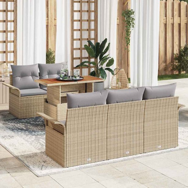 Gartensofa-set mit Kissen 6 pcs Schwarz und Creme Poly-Rattan