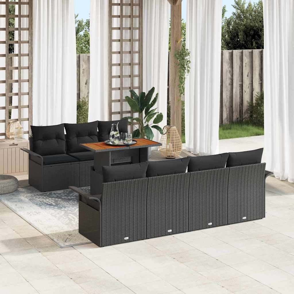 Garten-Sofa-Set mit Kissen 8 pcs Schwarz und Creme