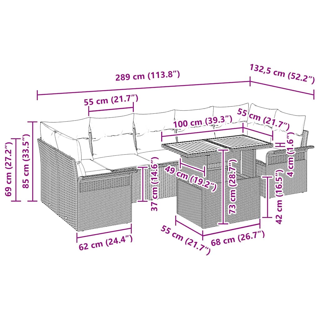 Garten-Sofa-Set mit Kissen 8 pcs Schwarz und Creme