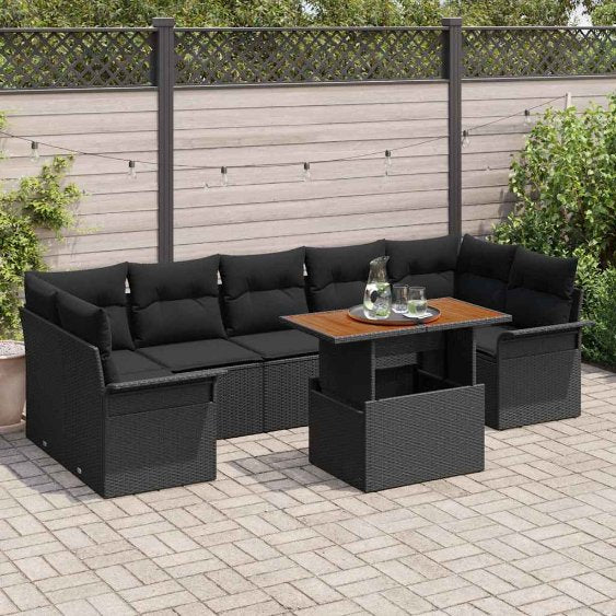 Garten-Sofa-Set mit Kissen 8 pcs Schwarz und Creme