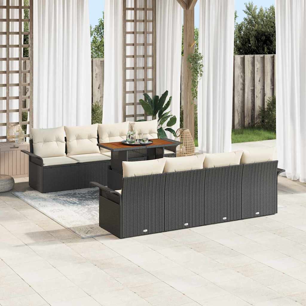 Garten-Sofa-Set mit Kissen 7 pcs Schwarz und Creme