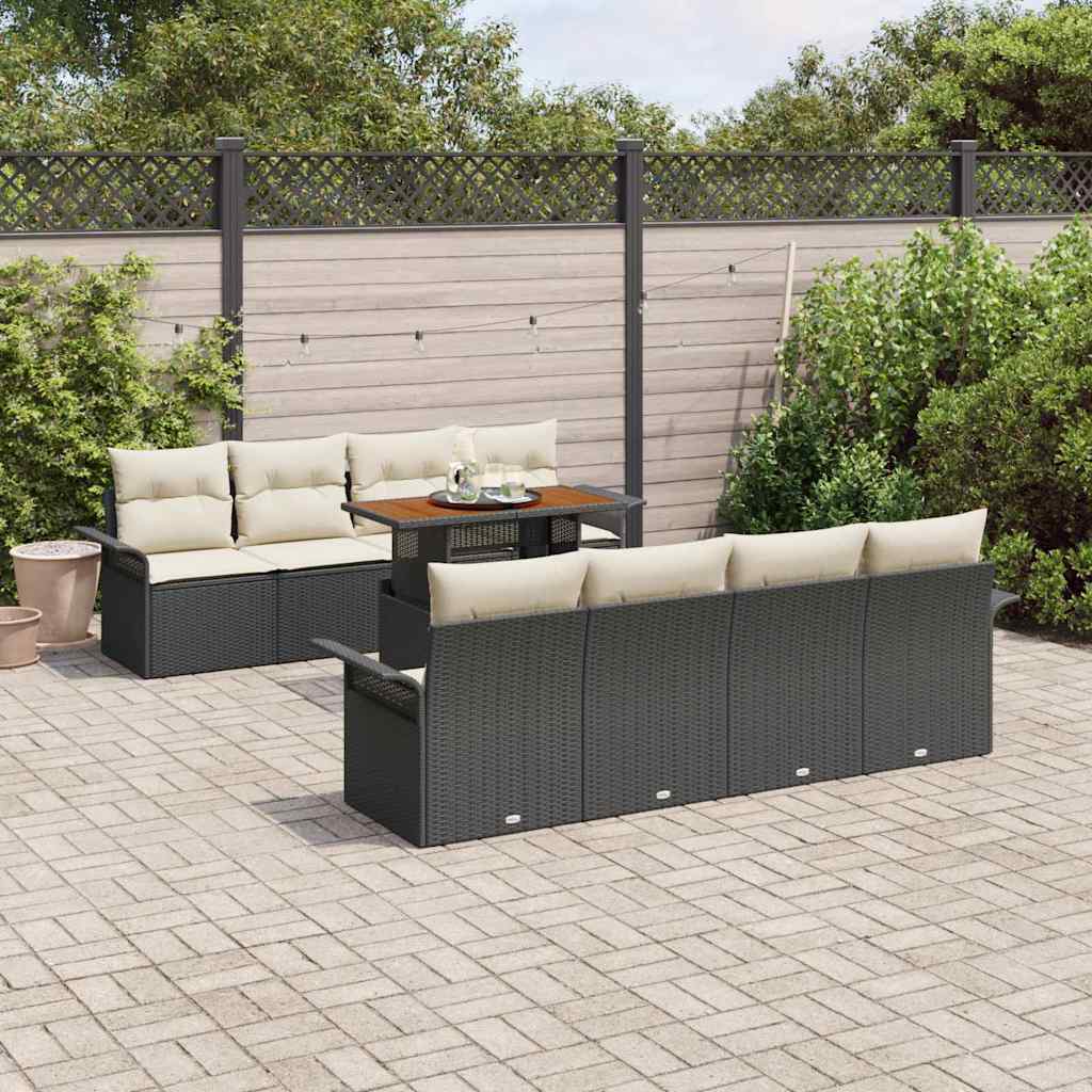 Garten-Sofa-Set mit Kissen 7 pcs Schwarz und Creme