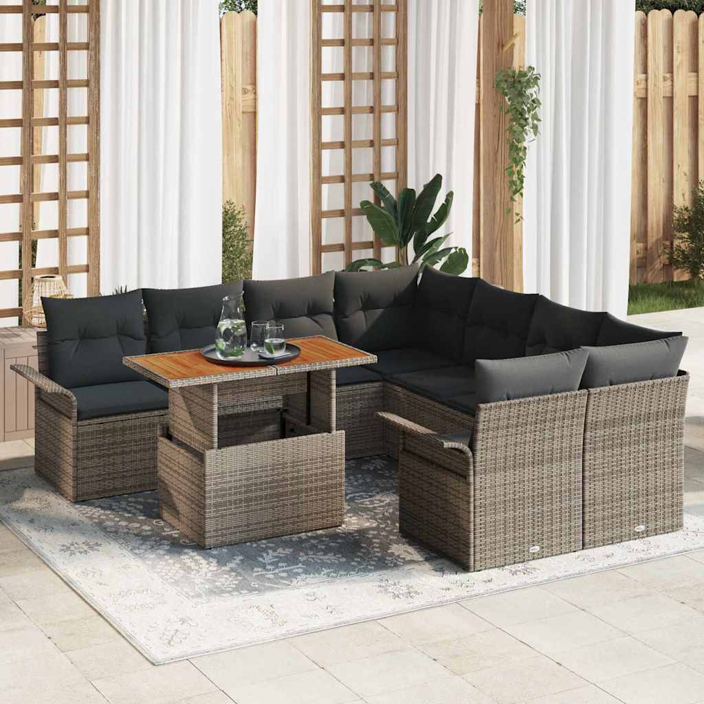 Garten-Sofa-Set mit Kissen Schwarz und Creme