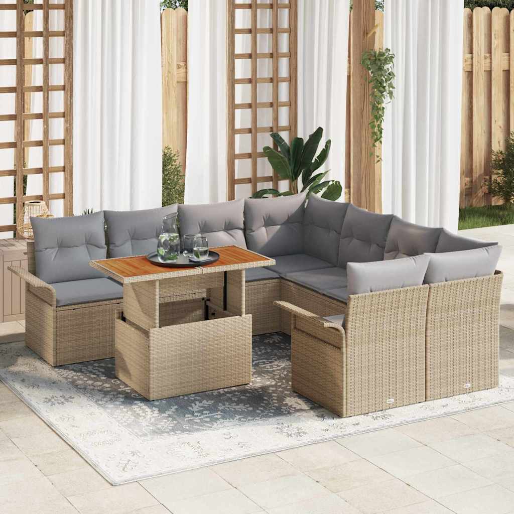 Garten-Sofa-Set mit Kissen Schwarz und Creme