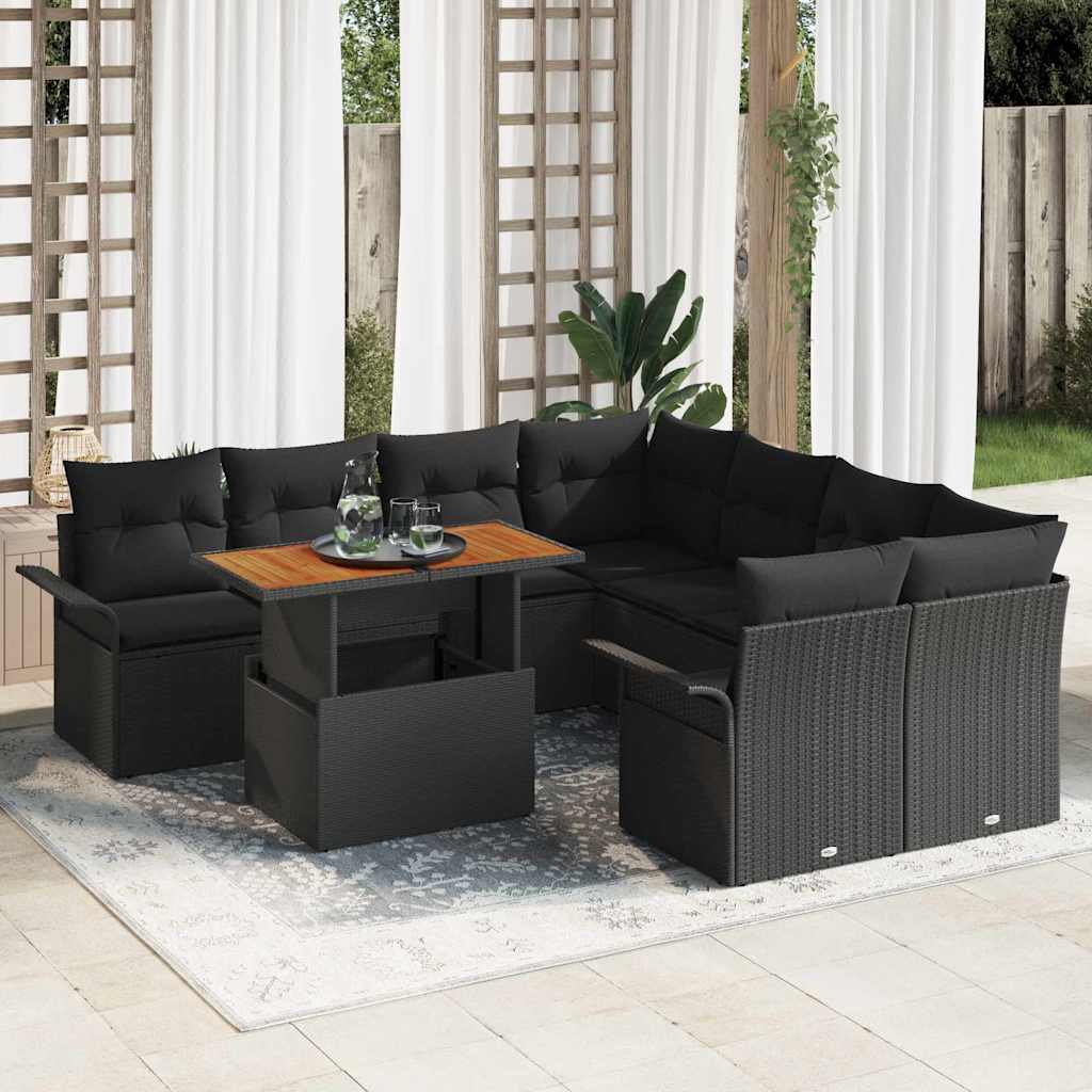 Garten-Sofa-Set mit Kissen Schwarz und Creme