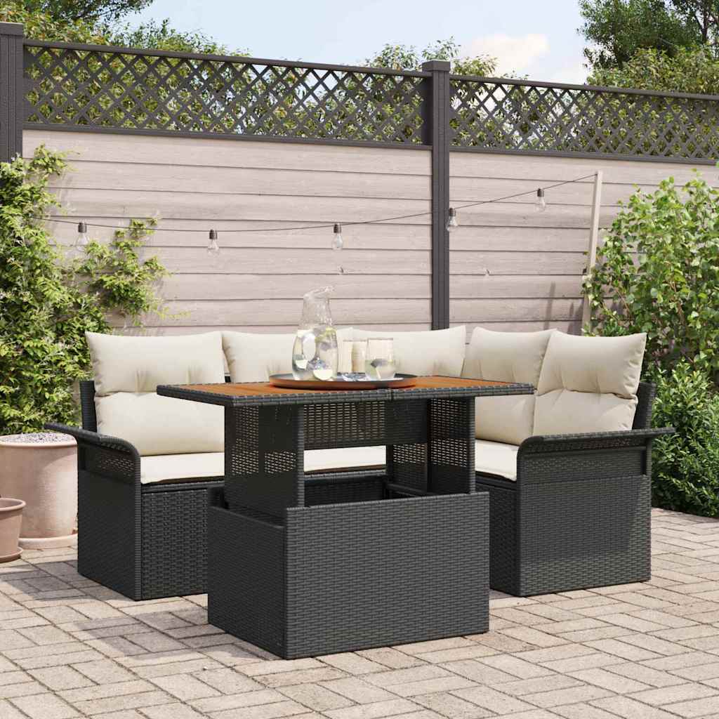Garten-Sofa-Set mit Kissen 5 pcs Schwarz und Creme