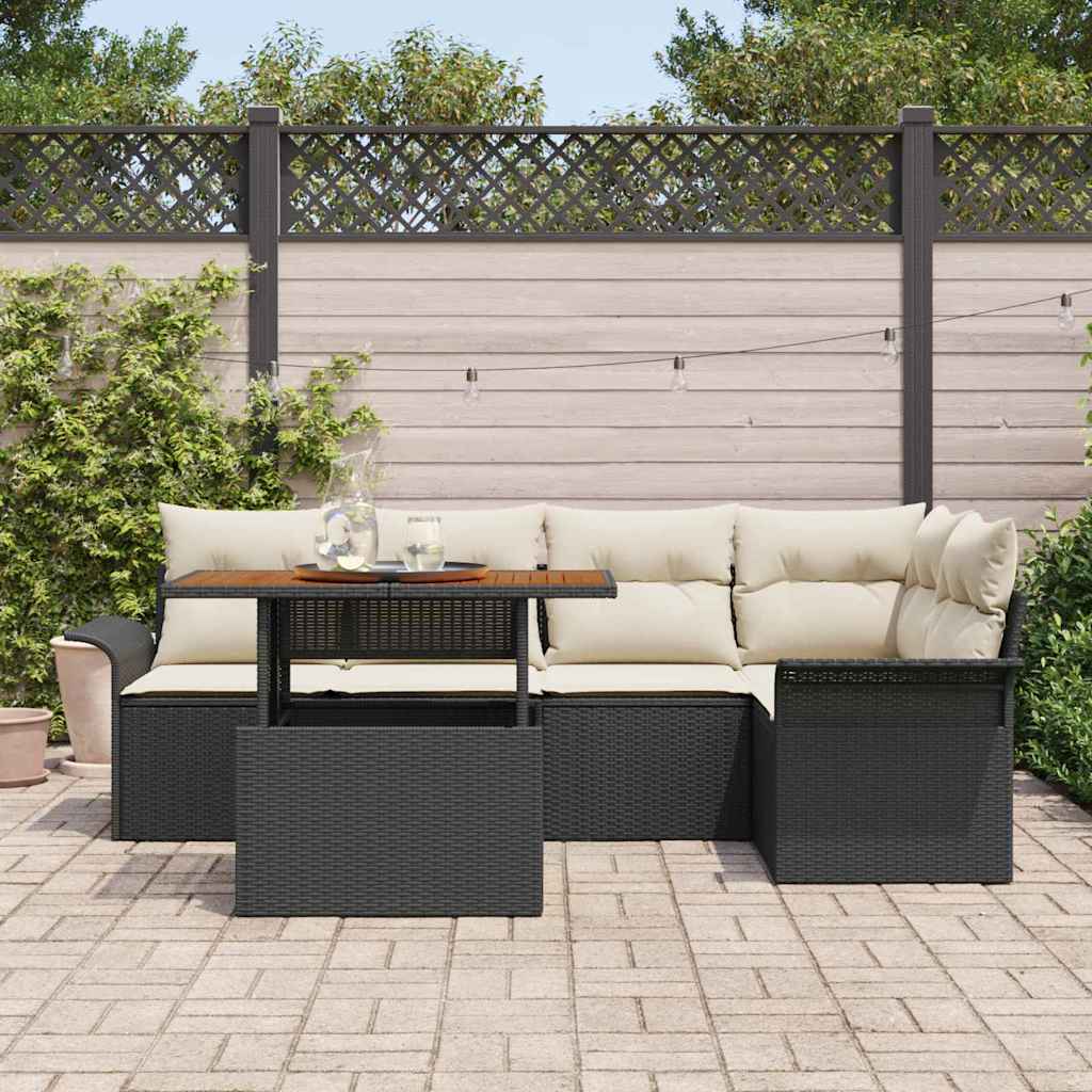 Garten-Sofa-Set mit Kissen 6 pcs Schwarz und Creme