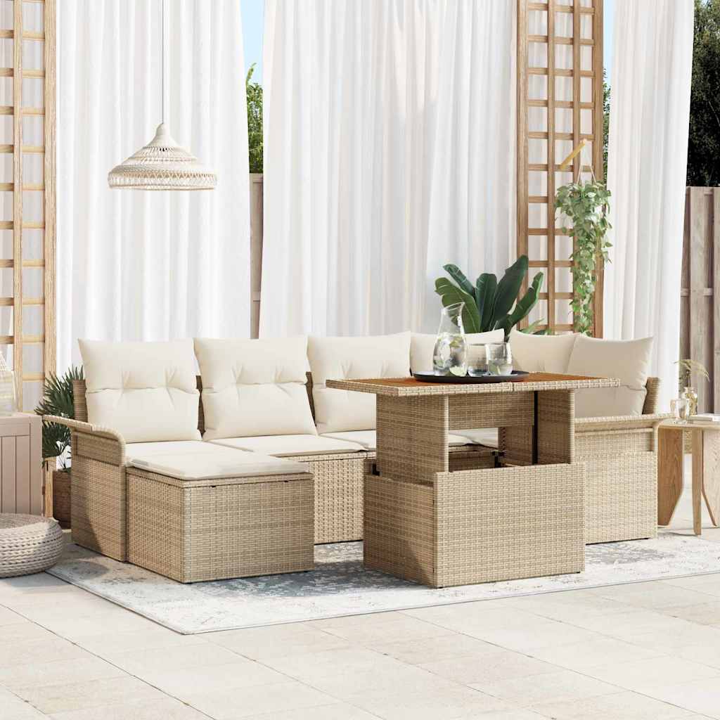 Garten-Sofa-Set mit Kissen 7 pcs Schwarz und Creme