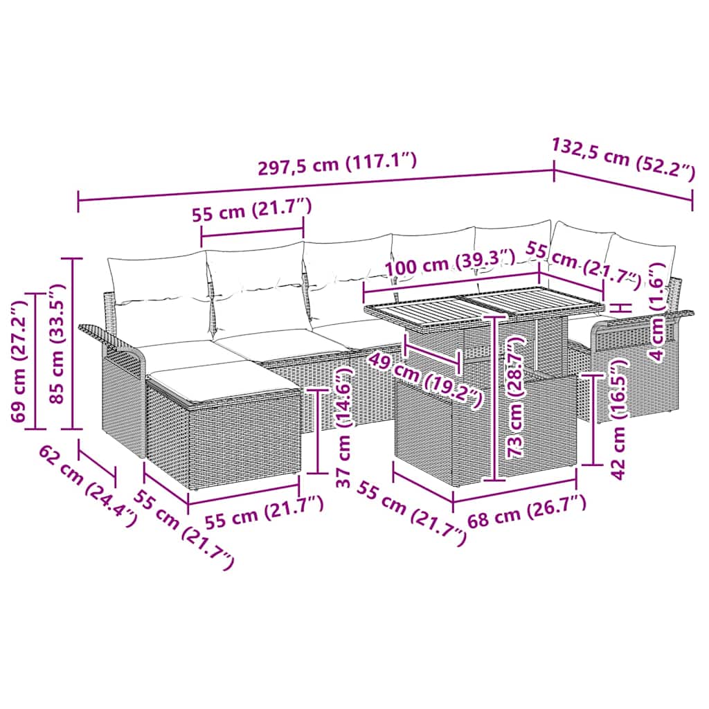 Garten-Sofa-Set mit Kissen 8 pcs Schwarz und Creme