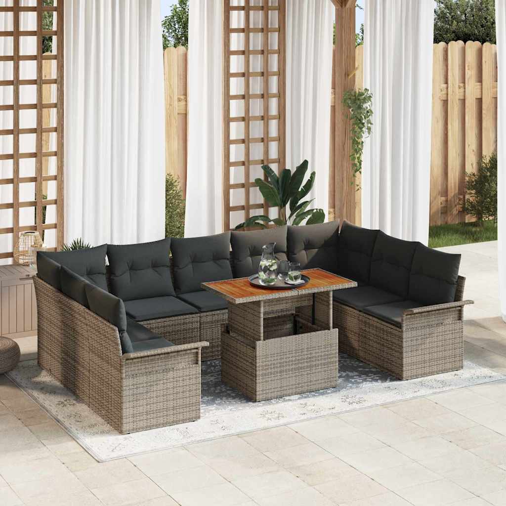 Garten-Sofa-Set mit Kissen 10 pcs Schwarz und Creme
