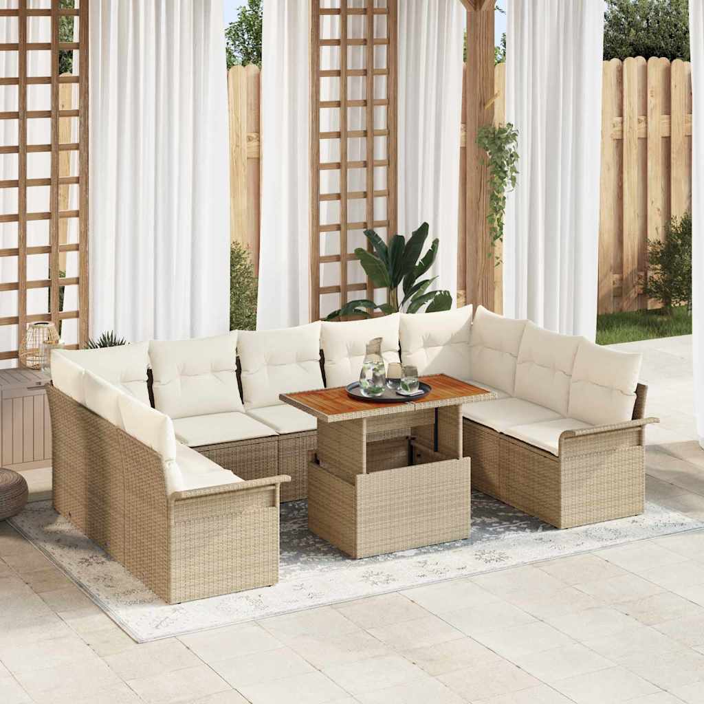 Garten-Sofa-Set mit Kissen 10 pcs Schwarz und Creme