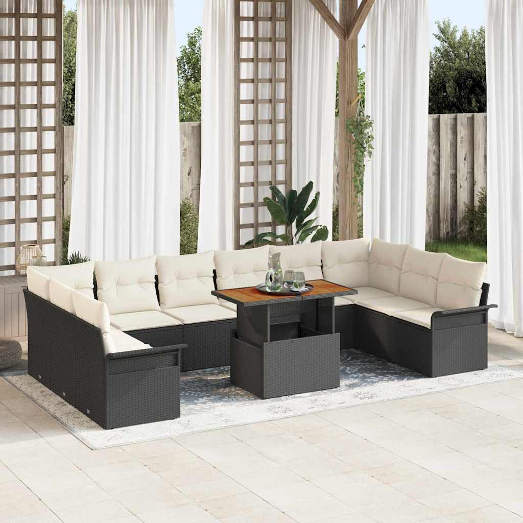 Garten-Sofa-Set mit Kissen 11 pcs Schwarz und Creme