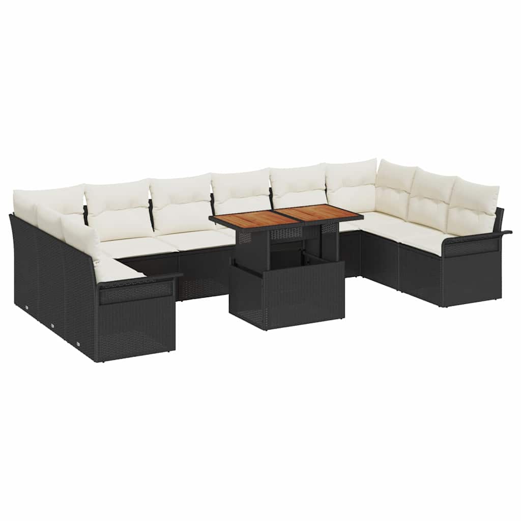 Garten-Sofa-Set mit Kissen 11 pcs Schwarz und Creme