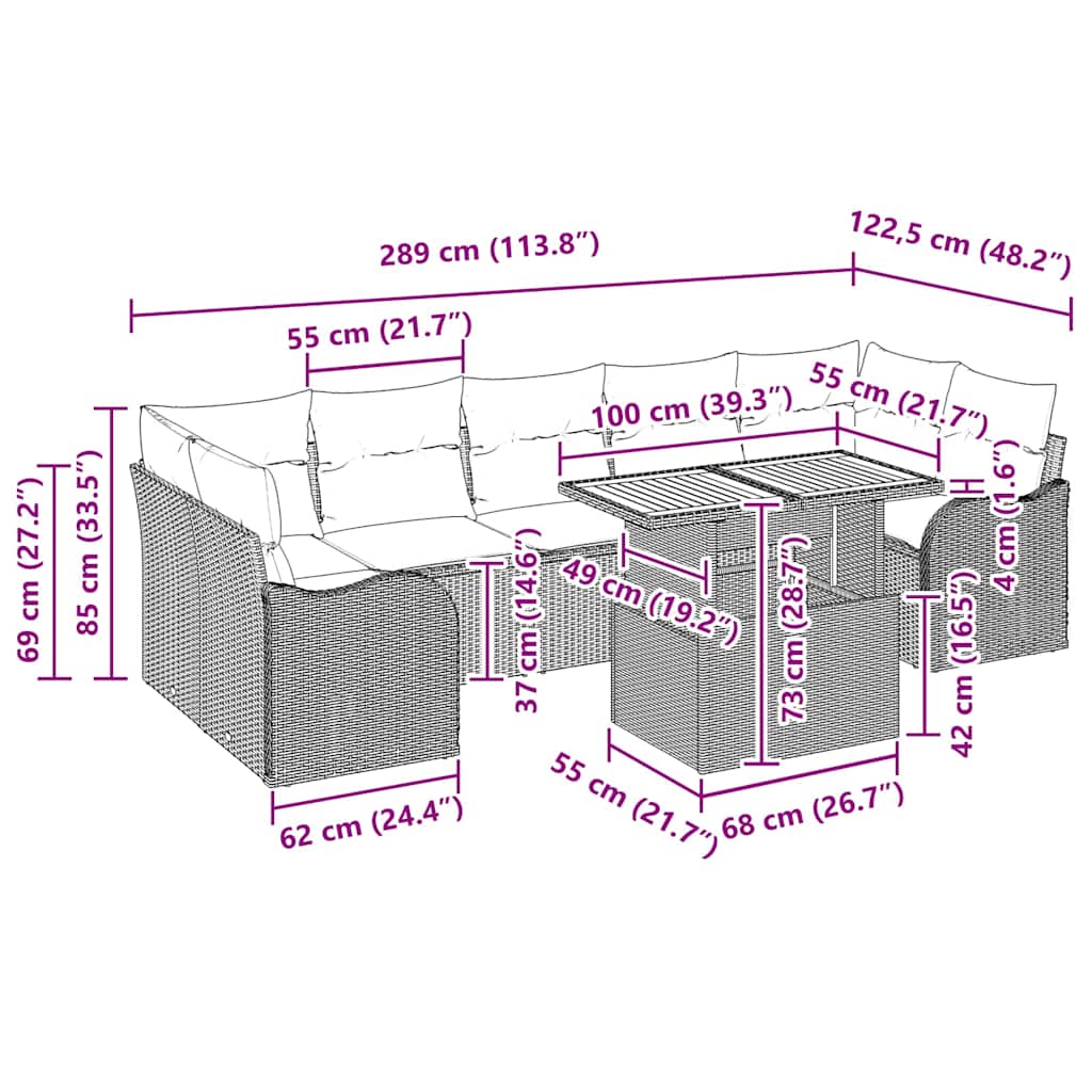 Garten-Sofa-Set mit Kissen 8 pcs Schwarz und Creme